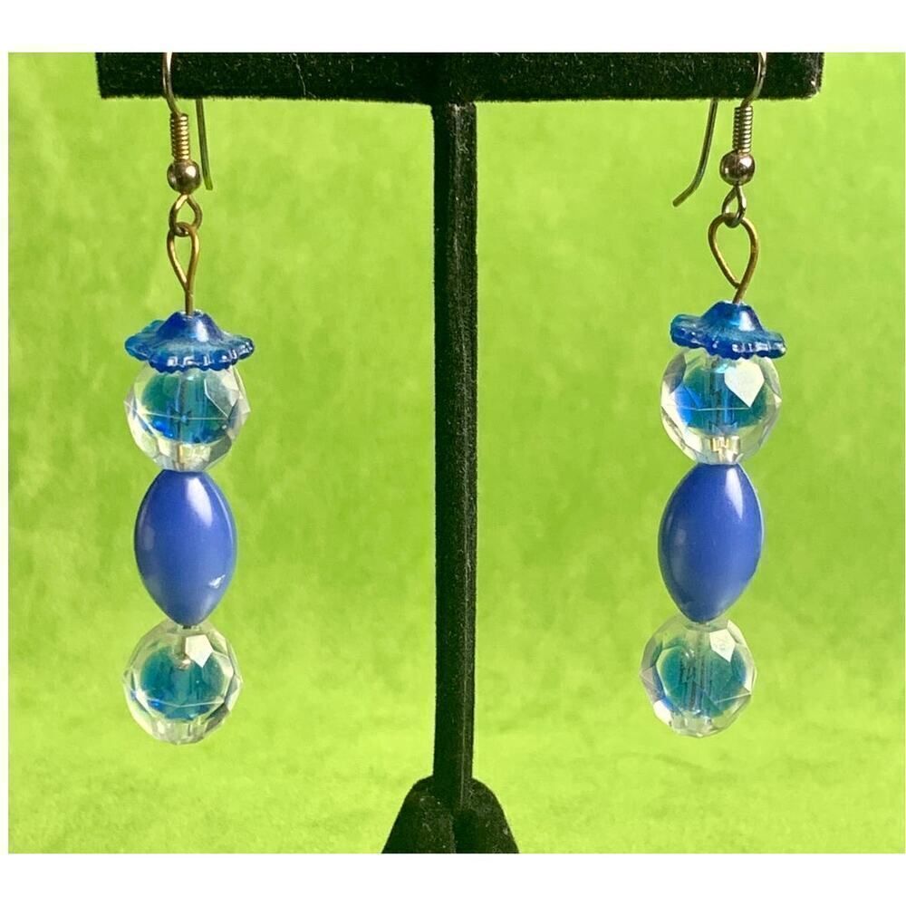 Vintage Blue Bead-in-Bead earrings, In Silver, Unmarked